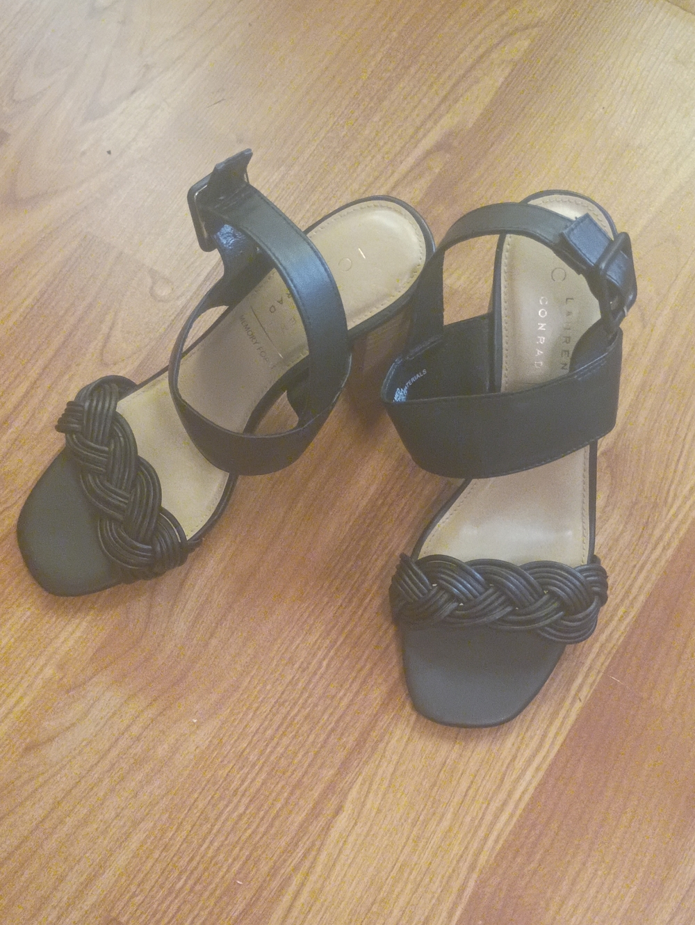 LC Lauren Conrad Black Braided Strap Block Heel Sandals